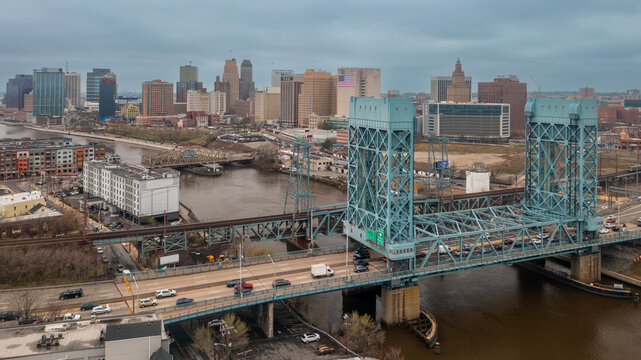 Newark NJ Skyline Aerial, New Jersey Redevelopment and Transit Infrastructure