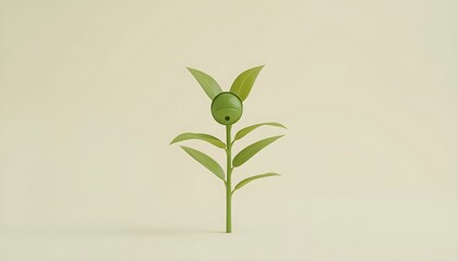 Obraz premium Cute green plant character with leaves, eco friendly mascot concept, minimal 3d illustration for sustainability branding
