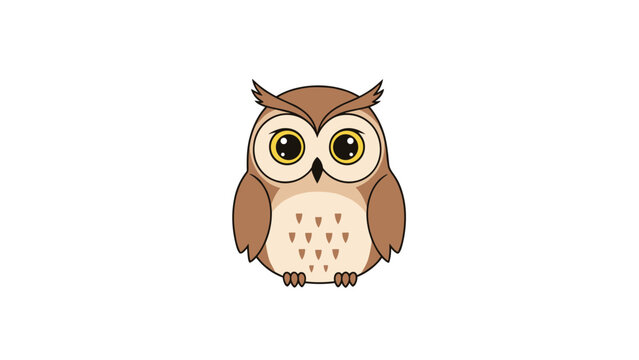 Adorable brown owl with huge golden eyes and small tufted ears stares forward in this charming vector illustration.