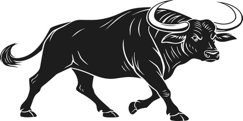 Fototapeta premium Bull Silhouette Vector Charging Ox Mascot Isolated on White Background