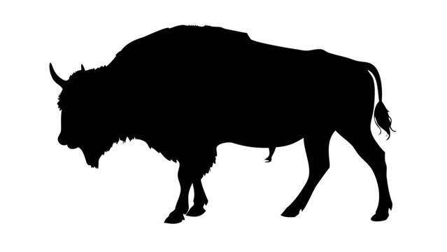American Bison Silhouette Vector Illustration Isolated on White