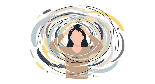 Mental Health Concept of Woman Having Anxiety Attack, Feeling Stressed and Overwhelmed with Chaotic Thoughts Abstract Illustration.