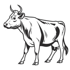 Fototapeta premium Cow Silhouette Vector Icon Side View Farm Animal Isolated on White Background