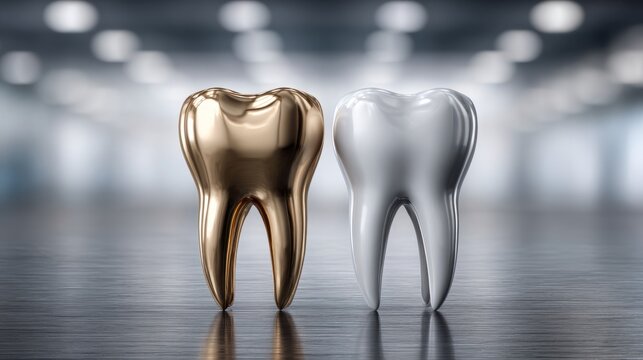 Gold and silver teeth symbolizing value and care in dental health