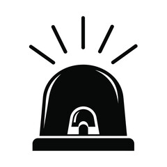 A simplified black silhouette depicts a police car emergency light with radiating beams above high quality professional © RihamTeam
