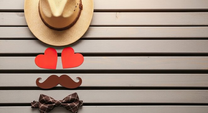 Happy fathers day cowboy hat red tie mustache celebrating dad's special day