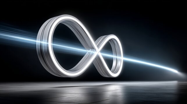 Symbol of infinity in a dark space with light beam effect