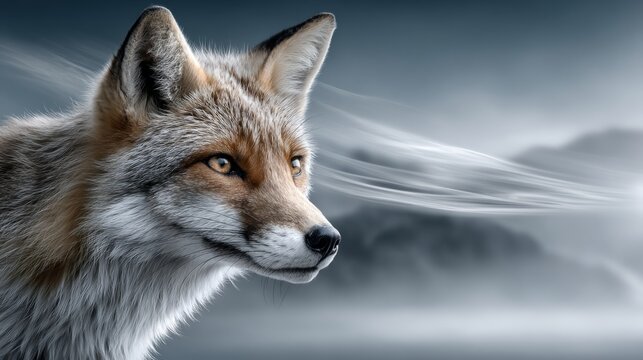 Fox gazes at distant horizon, showcasing wilderness and natural instinct in a quiet moment