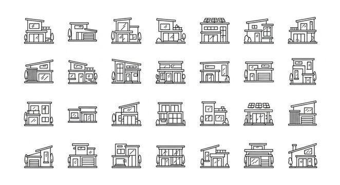 Various House Architectural Line Drawings.