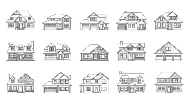 Various House Architectural Line Drawings.
