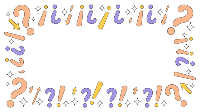 Colorful question mark and exclamation point frame with sparkles
