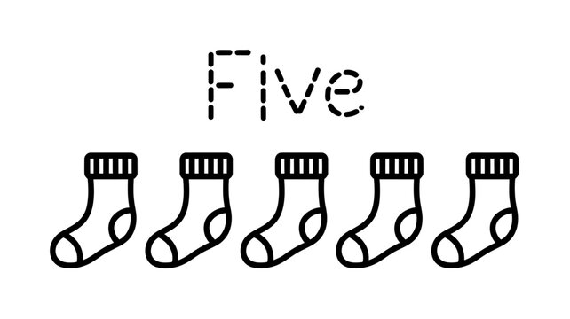 Five socks in a row with ribbed tops and cuffs illustration