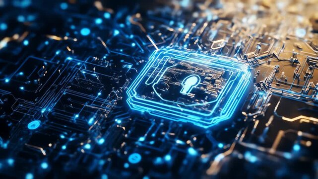 Abstract digital circuit board showing data security concept