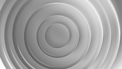Obraz premium A clean and minimalist 3D rendering featuring white and grey concentric rings, creating a smooth ripple effect with a modern geometric feel.