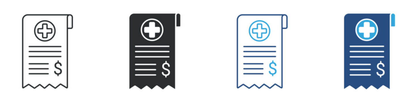Medical Invoice Icon Set, Healthcare Billing and Hospital Receipt Symbols, Medical Payment and Insurance Claim Icons, Vector Illustration