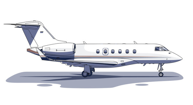 Luxurious white private jet stands ready on the runway for a business trip or exclusive vacation against a clean white background.