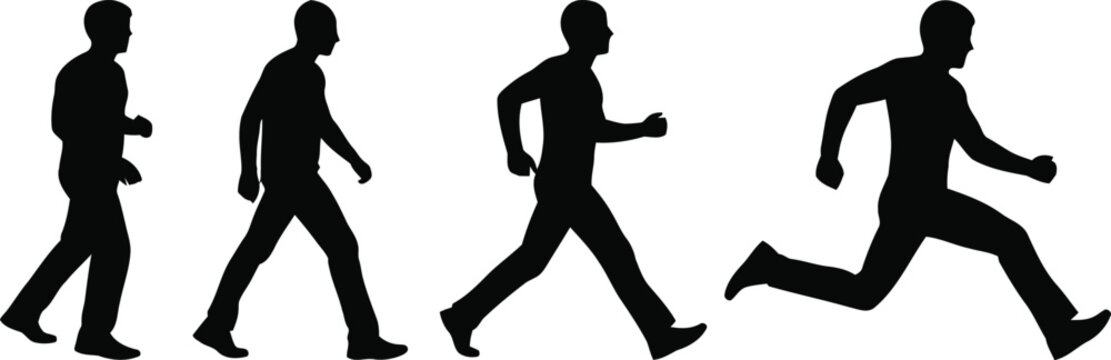 Illustration of a person transitioning from walking to running at increasing speeds Vector