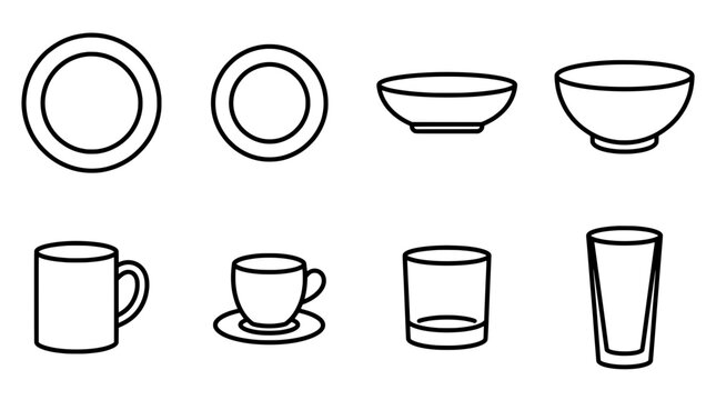 Minimalist line art of dishware set for dining and culinary concepts