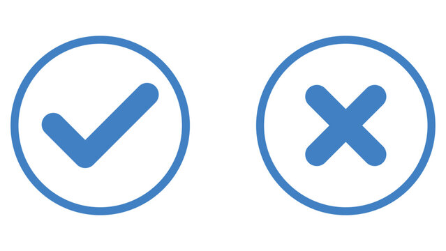 Check mark icon. approved and reject icon. blue check mark icon. vector illustration.