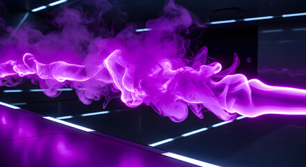 Obraz premium Neon Purple Energy Smoke Abstract Futuristic Light Trails Glow Vapor Cyberpunk Background Dynamic Motion Digital Art Visual