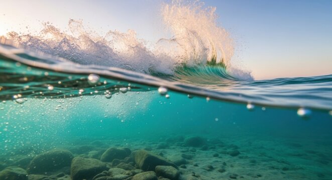 Split View Ocean Wave Under and Over Water