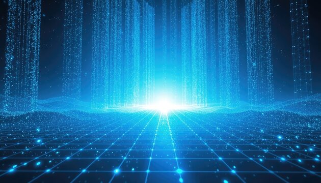 Digital Architecture A Futuristic Landscape of Connected Data Streams and Illuminated Grids for Tech Presentations