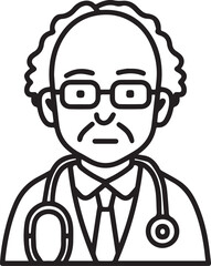 Obraz premium Hand Drawn Elderly Male Doctor Black and White Illustration in Minimal Line Art Style Design