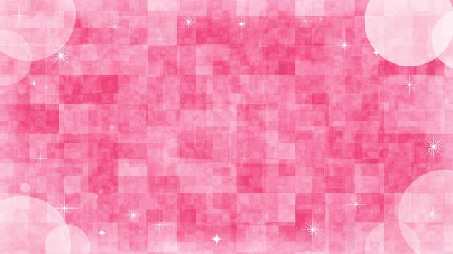 Landscape 4K abstract pink background with sparkling stars, white particles and checkered pattern, 10s seamless loop.