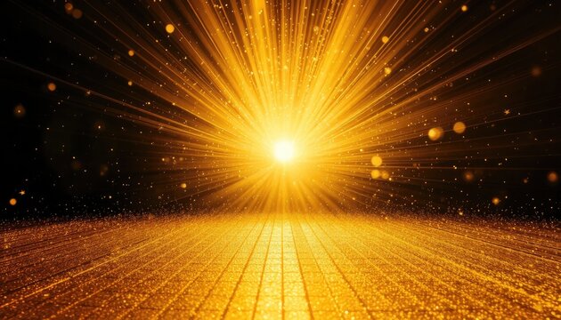Radiant burst of golden light and sparkling particles, perfect for celebratory award ceremonies, grand openings, and triumphant moments