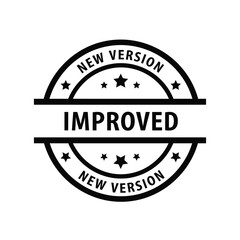 Obraz premium A black and white circular badge proclaims new version and improved with surrounding star graphics high quality