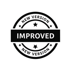 Fototapeta premium A circular black and white badge displays the word improved prominently with new version encircling it high quality professional