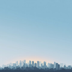 Naklejka premium Minimal City Skyline Under Blue Sky, Urban Future and Modern Architecture Concept