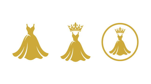 Golden Ball Gown and Crown Icons: Elegance, Royalty, and Luxury Symbols
