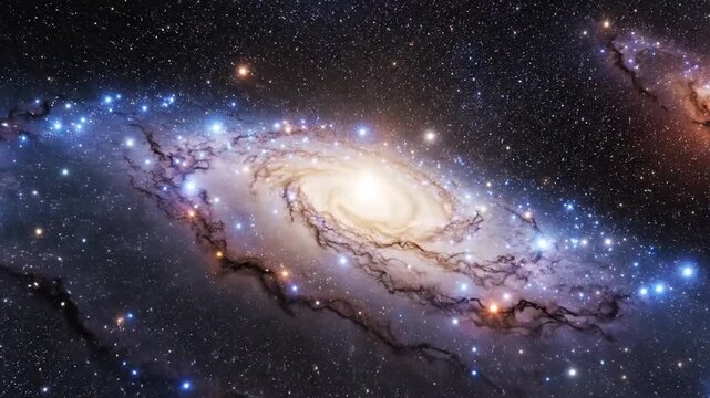 Spiral galaxy in deep space with stars and celestial bodies