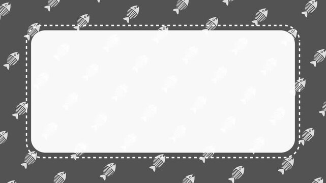 Fish Skeleton Seamless Pattern Animated Background with Centered White Copy Space Frame