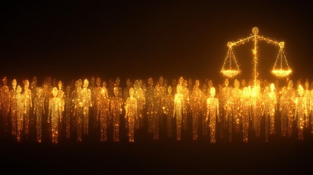 Abstract illustration of people and scales of justice concept art