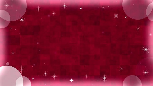 Landscape 4K abstract red background with sparkling stars, white particles and checkered pattern, 10s seamless loop.