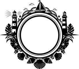 Obraz premium Stamp Coastal Frame silhouette vector illustration