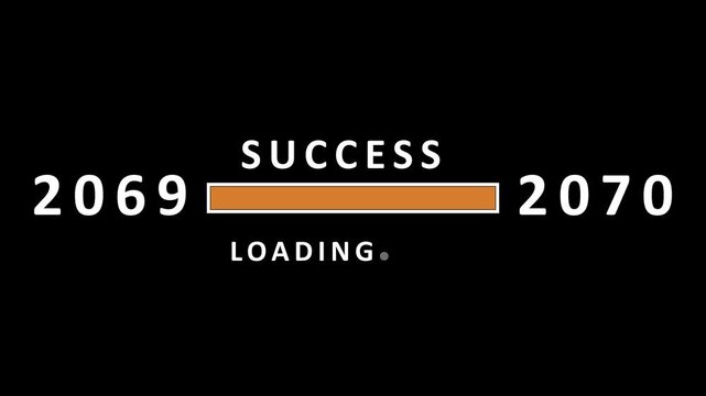 A minimalist the word SUCES above a loading bar with the years 2069 on the left and 2070 on the right indicating progress towards future achievement