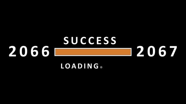Success loading bar from 2066 to 2067 with white text and an orange progress indicator on a black backdrop