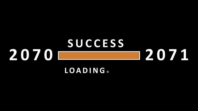 A simple the concept of future success with a loading bar positioned between the years 2070 and 2071, signifying the ongoing process of achieving goals