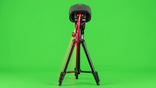 Barcode Scanner with Laser Beam on Tripod over Green Screen