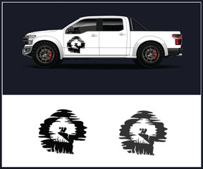 White pickup truck with a wolf graphic on the side door © ViconLab