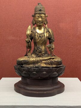 Seated Bodhisattva On Red Museum Backdrop