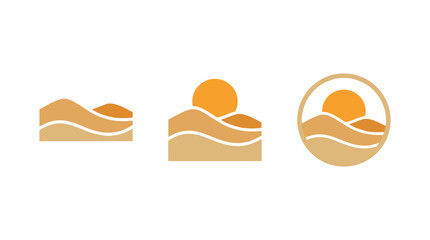 Desert Landscape Icons: Sun, Sand Dunes, and Horizon Variations © MHM99