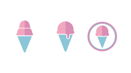 Fototapeta premium Minimalist Pink and Blue Ice Cream Cones Icons Set
