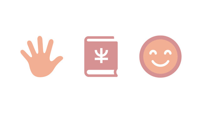 Hand, Book, Smiley Face Icons: Psychology, Learning, Happiness Concept