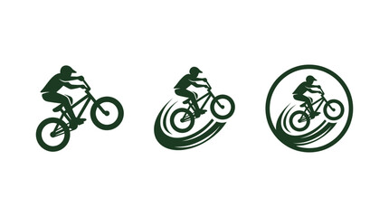 Fototapeta premium BMX Rider Silhouettes: Action, Jump, and Circular Emblem Icons