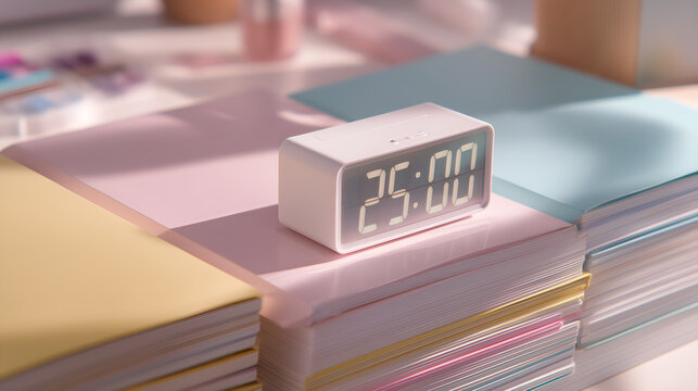 Digital Timer with 25 Minutes for Pomodoro Technique on Desk