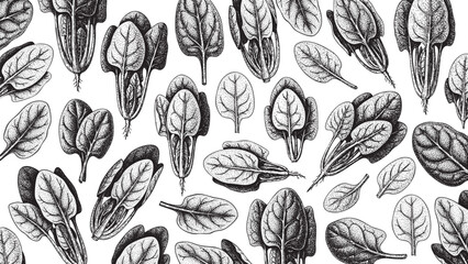 Fototapeta premium Wooden Engraving Spinach on White Background